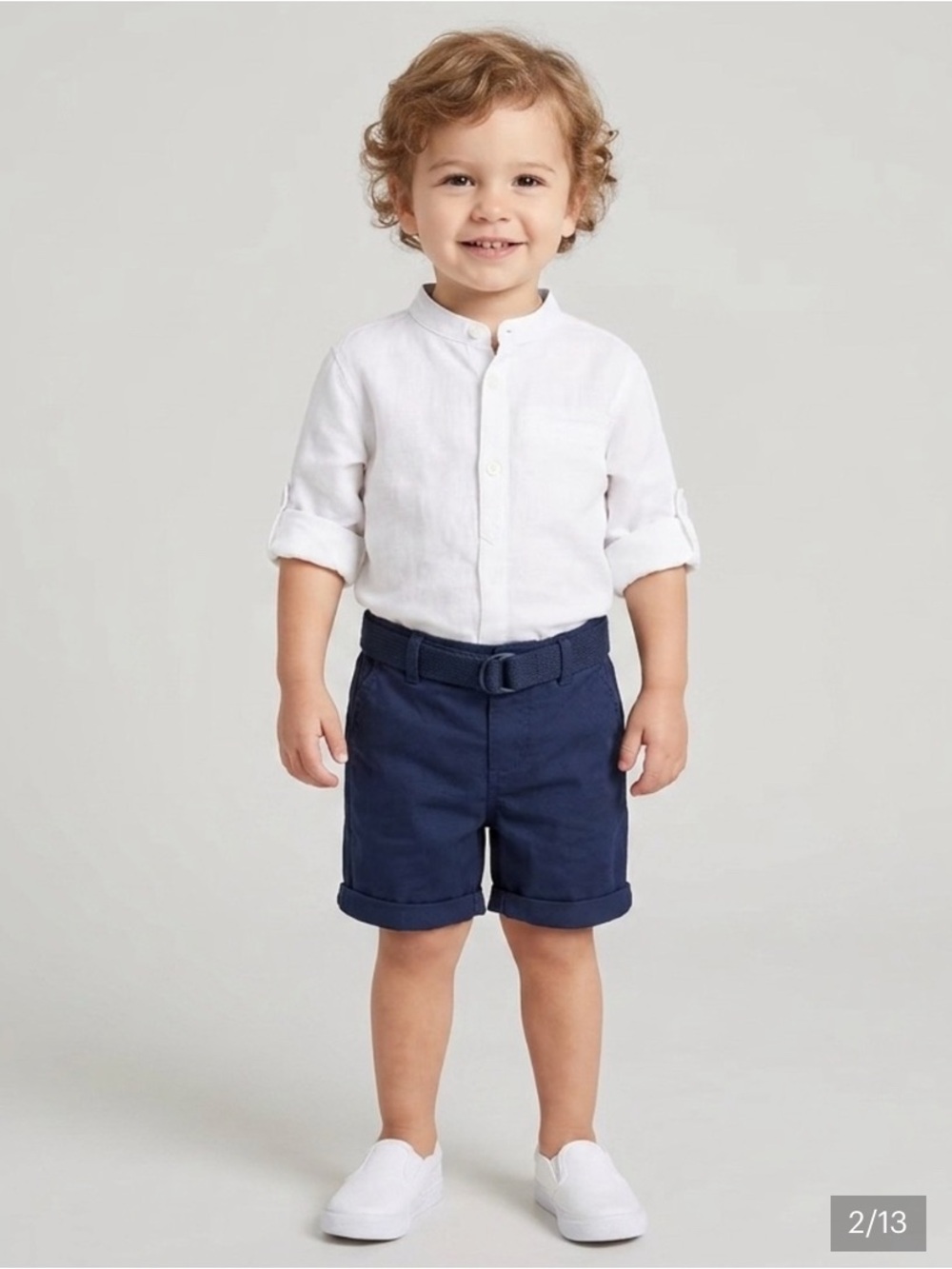 H&M White Kids Band Collar Button Down Shirt 2-3 YRS EUC Resort collection